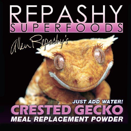 Black Repashy Superfoods label showing a crested gecko&